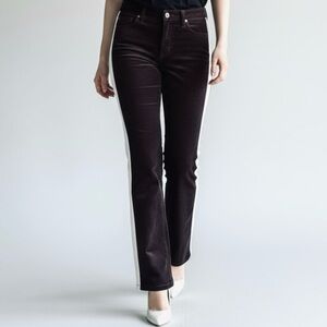 AG Adriano Goldschmied The Mid Rise Black Velvet Straight Leg Pant White Strip
